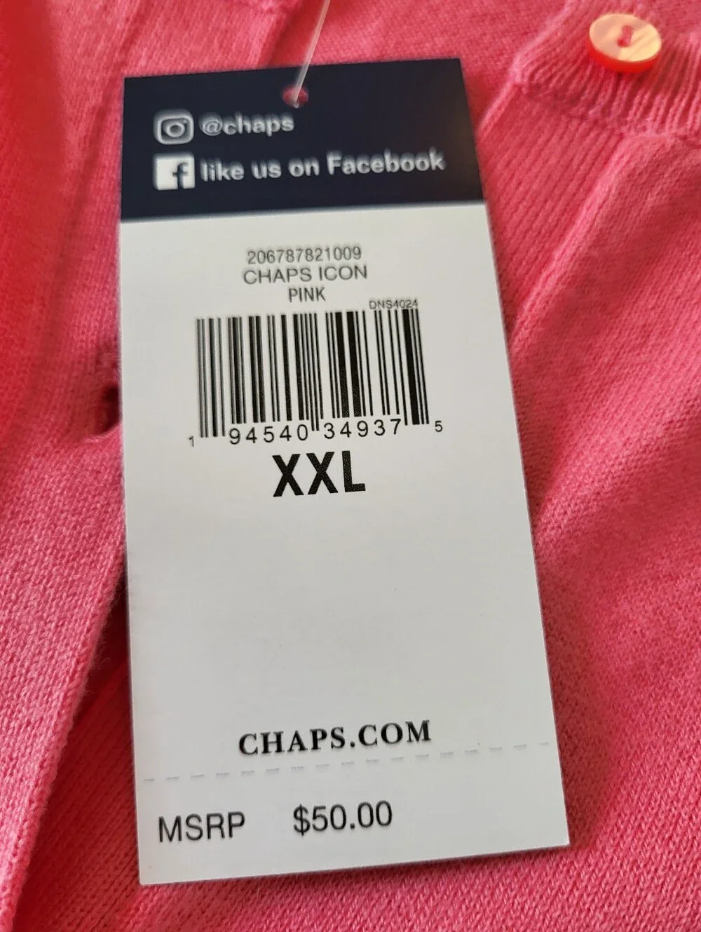 NWT Chaps Icon Pink Button Cardigan Size XXL